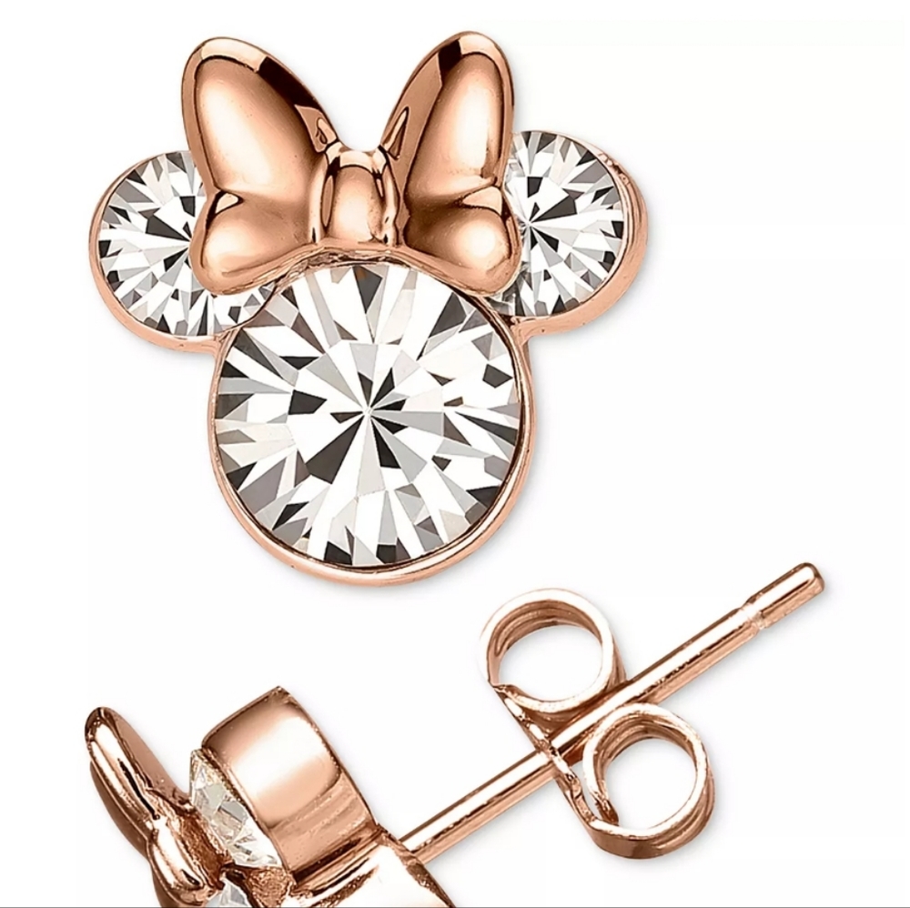 Cubic Zirconia Minnie Mouse Stud Earrings in 18k Rose Gold-Plated Sterling Silve
